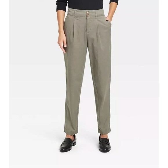 A New Day Olive Green High Rise Pleated Chino Pants Stretch Cotton Lyocell 14 - Picture 2 of 12